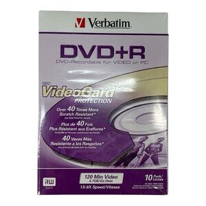 Verbatim DVD+R 4.7GB 10-Pack Video Trim Cases VideoGard Protection 120 min New